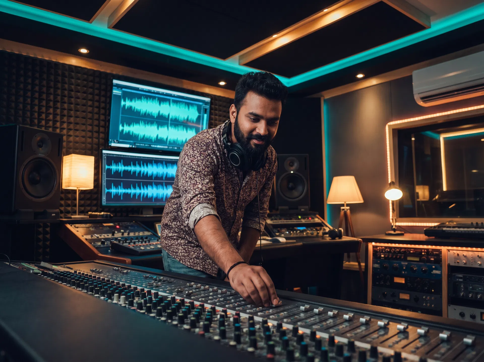 Audio engineer working in professional studio